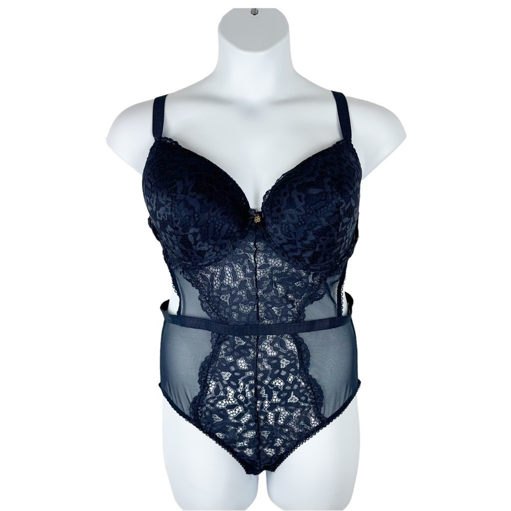 Daisy Fuentes Intimates Navy Push Up Lace Teddy Size 2X Mesh Sexy